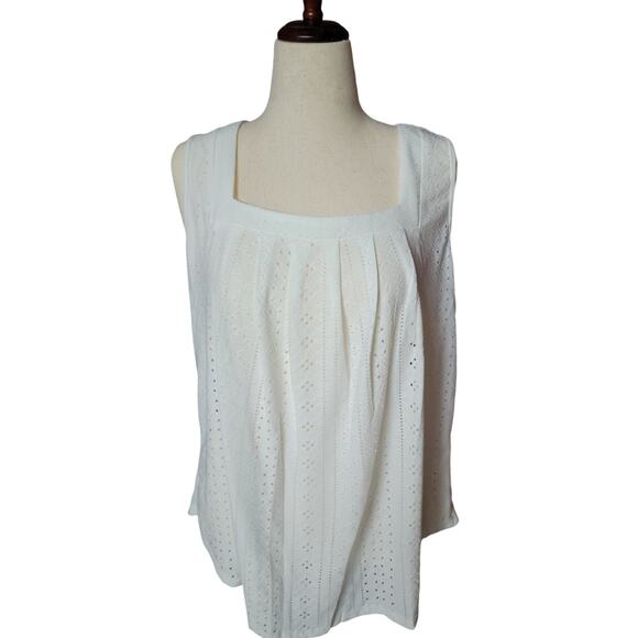 ROSRISS Tank-Top Sleeveless‎ Loose Fit Pleated Square Neck Eyelet NWT 2XL - Picture 4 of 7
